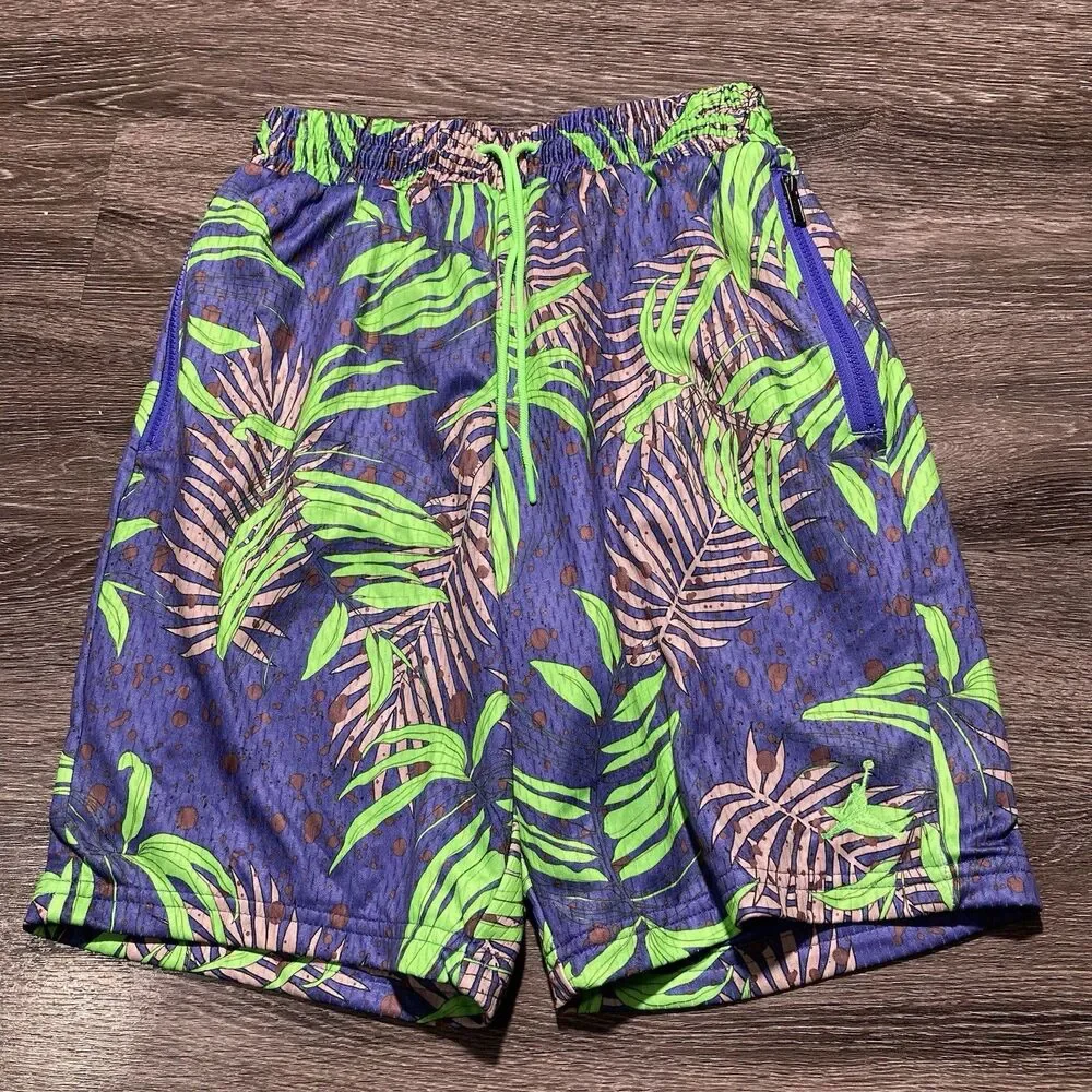 Jordan Jumpman Palm Printed Knit Shorts Mens Small Purple Green New